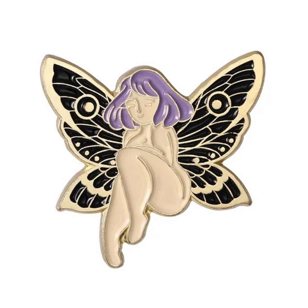 Garden Goth butterfly fairy girl pin